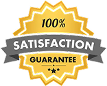 Badge showing 100% satisfaction guarantee for ergonomic pillow ensuring risk-free, pain-free sleep purchase